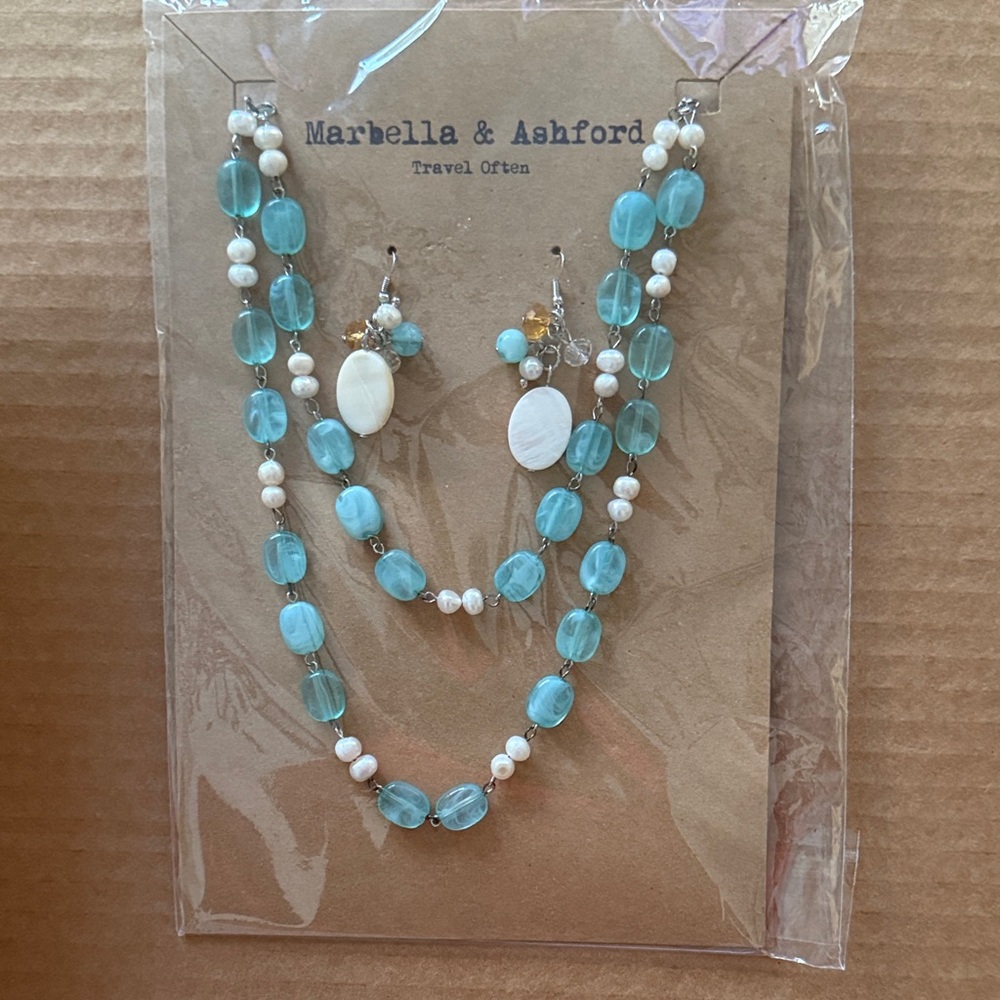 Marbella & Ashford Aqua and White Necklace Set